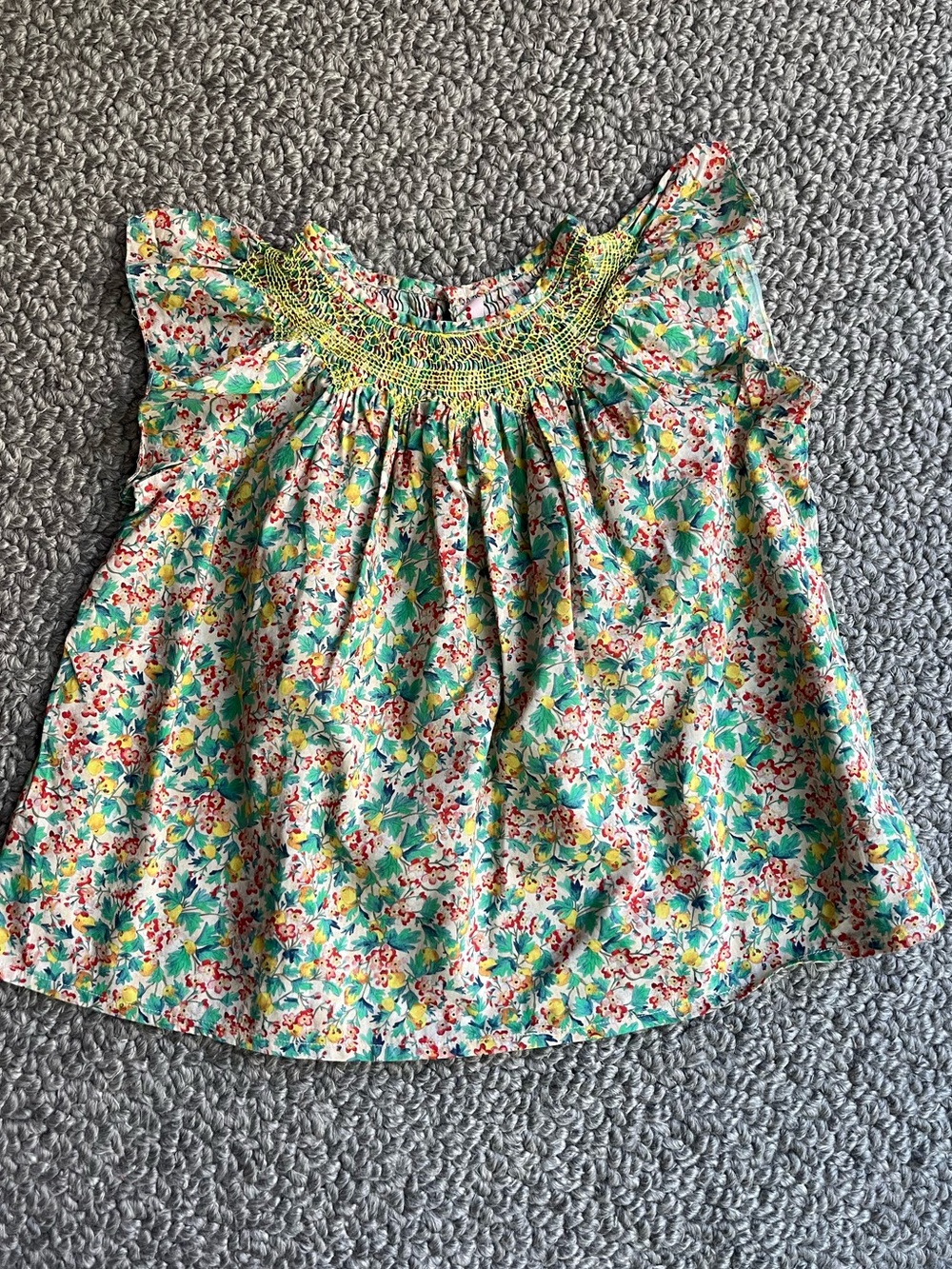 Bonpoint Girls Floral Smocked Neck Blouse - Green Multi